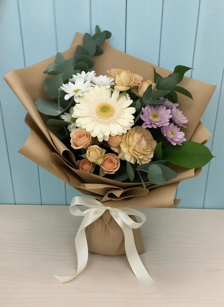 Букет цветов из: Герберы и Хризантемы в Верхнестепном