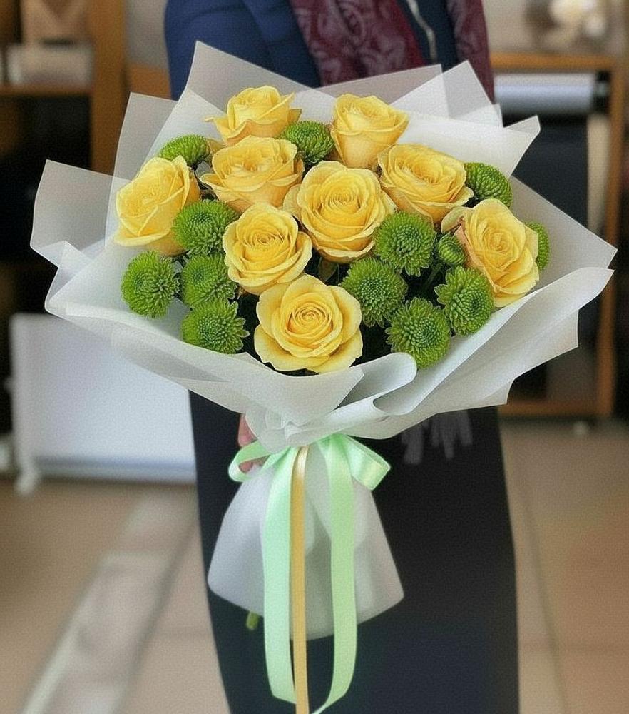 Букет цветов из: Хризантемы и Розы в Верхнестепном