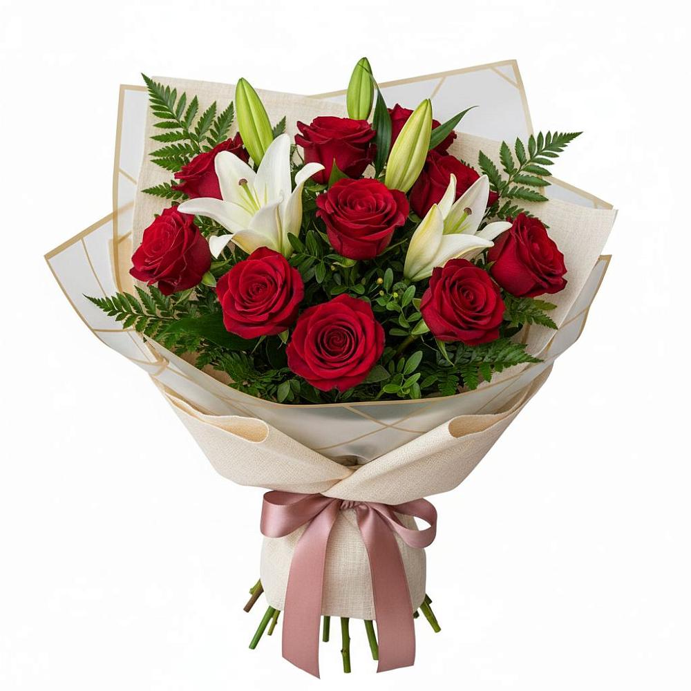 Букет цветов из: Лилии и Розы в Верхнестепном