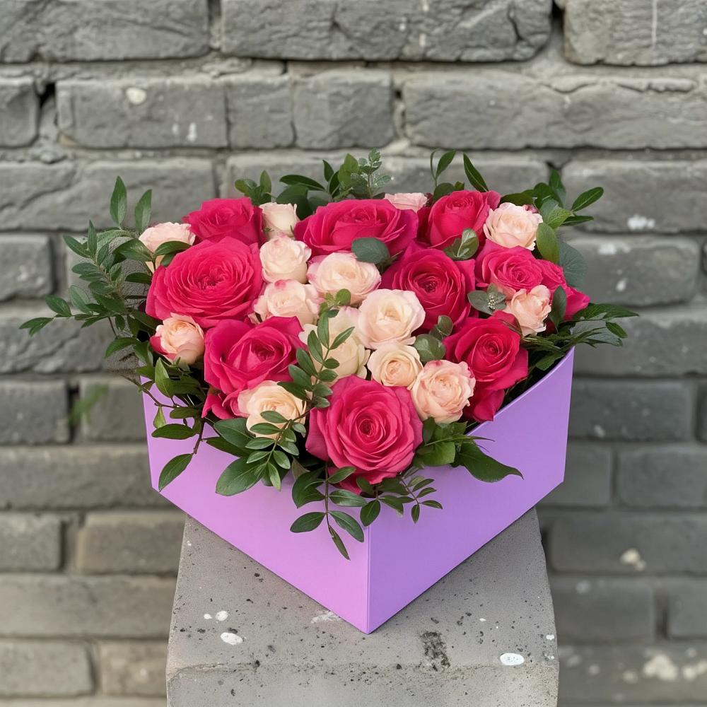 Цветочная композиция из Розы в коробке в Верхнестепном