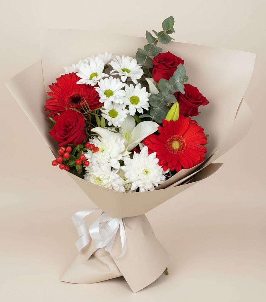 Букет цветов из: Розы, Хризантемы, Герберы и Лилии в Верхнестепном