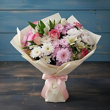 Букет цветов из:  Хризантемы, Альстромерии и Розы в Верхнестепном