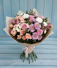 Букет цветов из:  Хризантемы, Розы и Альстромерии в Верхнестепном