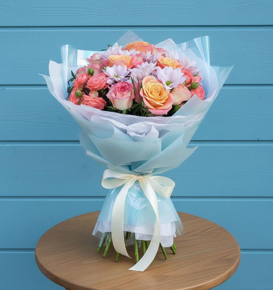 Букет цветов из: Хризантемы и Розы в Верхнестепном