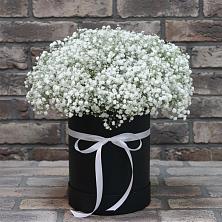 Цветочная композиция из Гипсофила в шляпной коробке в Верхнестепном